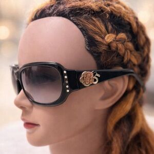 CHANEL Black Sunglasses with Gold Rose Accent